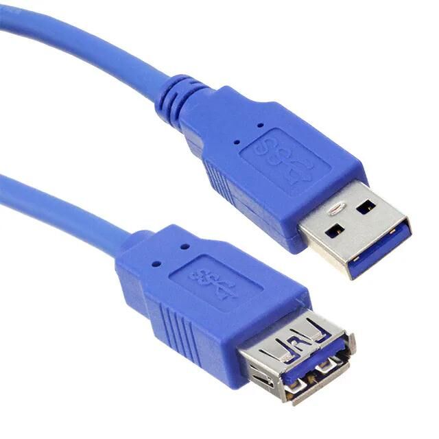 蓝色 26 AWG、30 AWG USB 3.2 电缆公对母屏蔽 USB 电缆组件